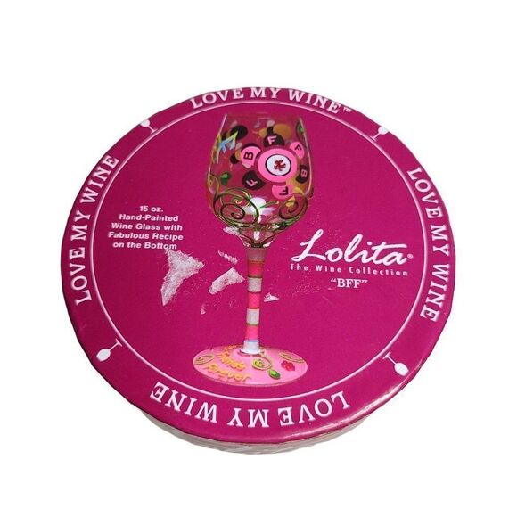 Lolita Dining Drinkware, Hand Painted "Best Friends Forever" Stemmed Wine Glass - Picture 4 of 11